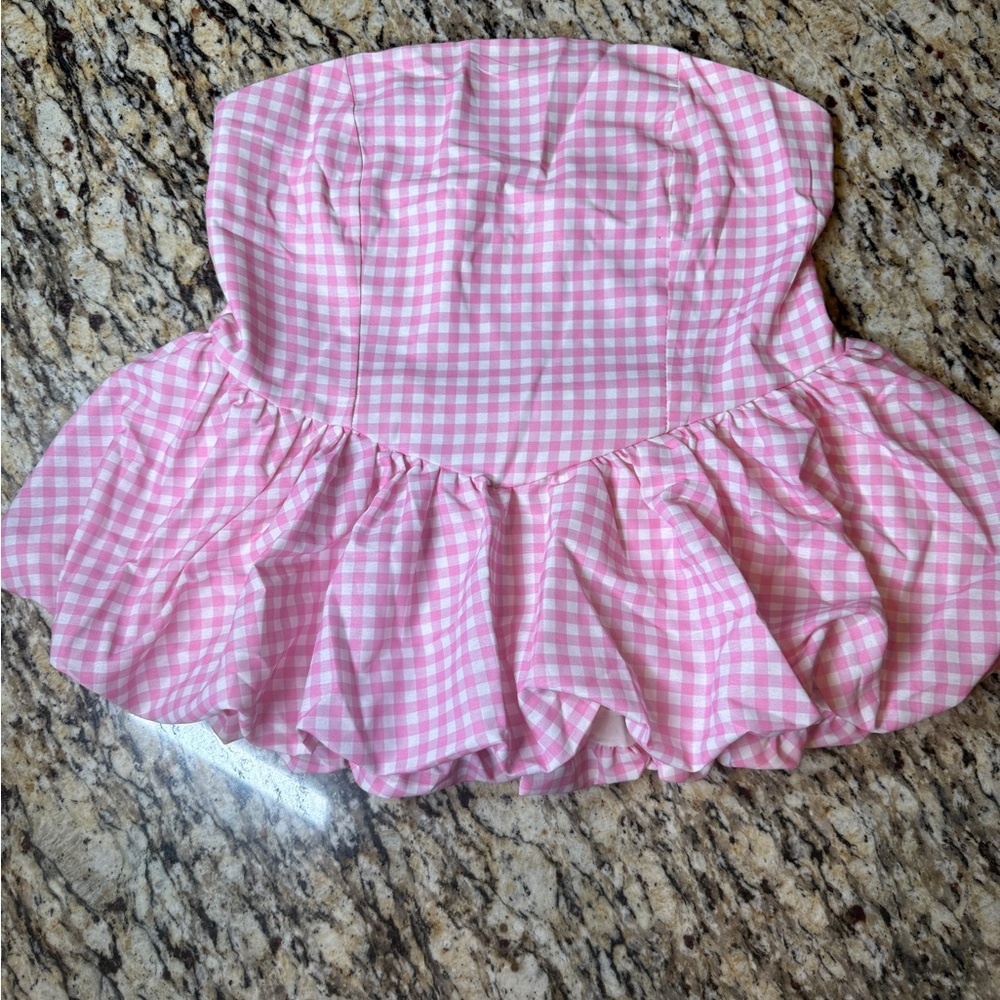 Pink Gingham Peplum Top